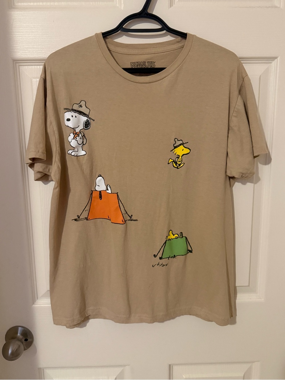 Peanuts Tan Graphic Tee with Orange & Green Tents